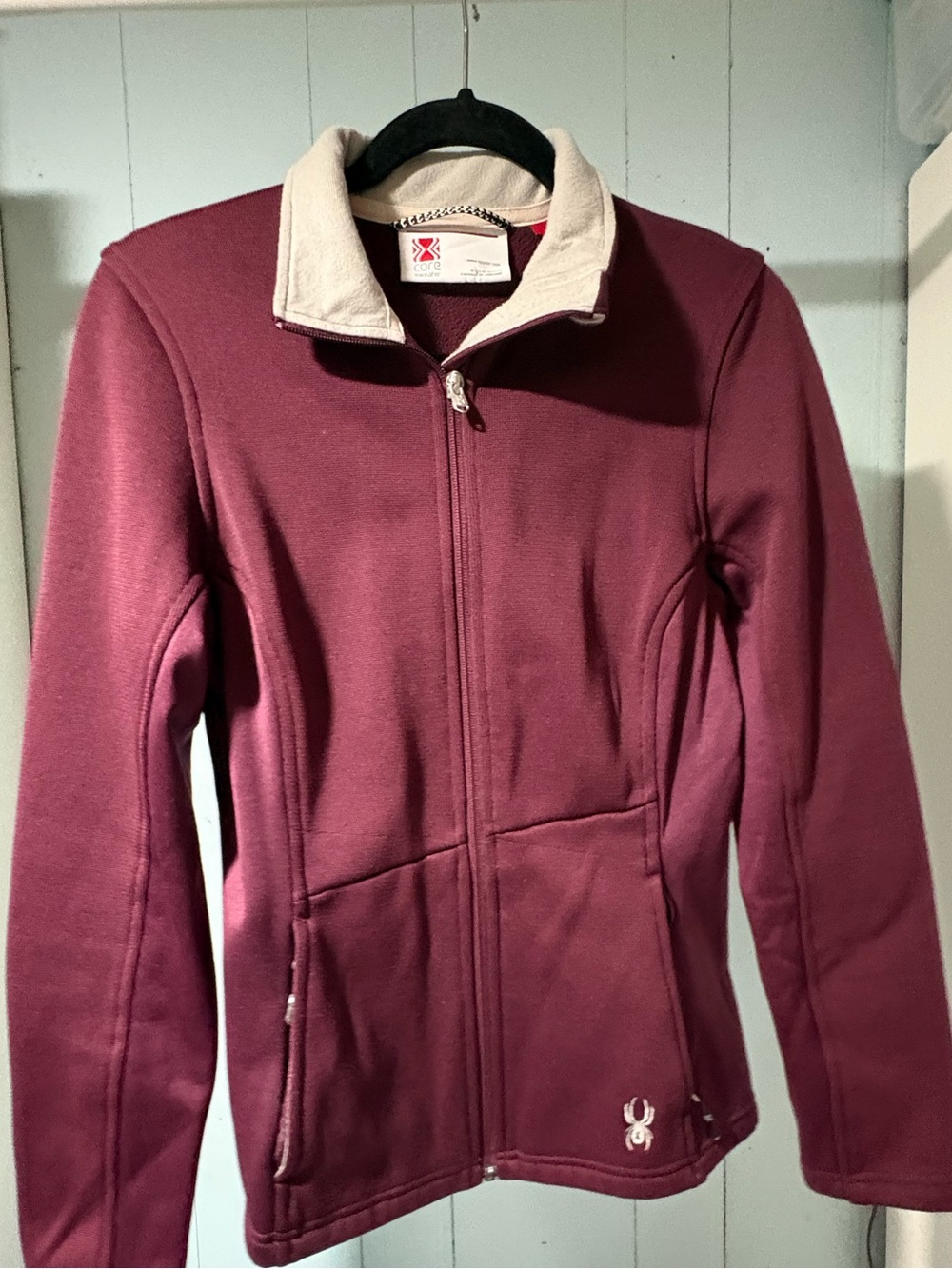 Spyder Maroon Zip-Up Sweater with Cream Collar